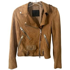 All Saints Women's Sand Brown Richardson Suede Biker Motorcycle Jacket in Size 0